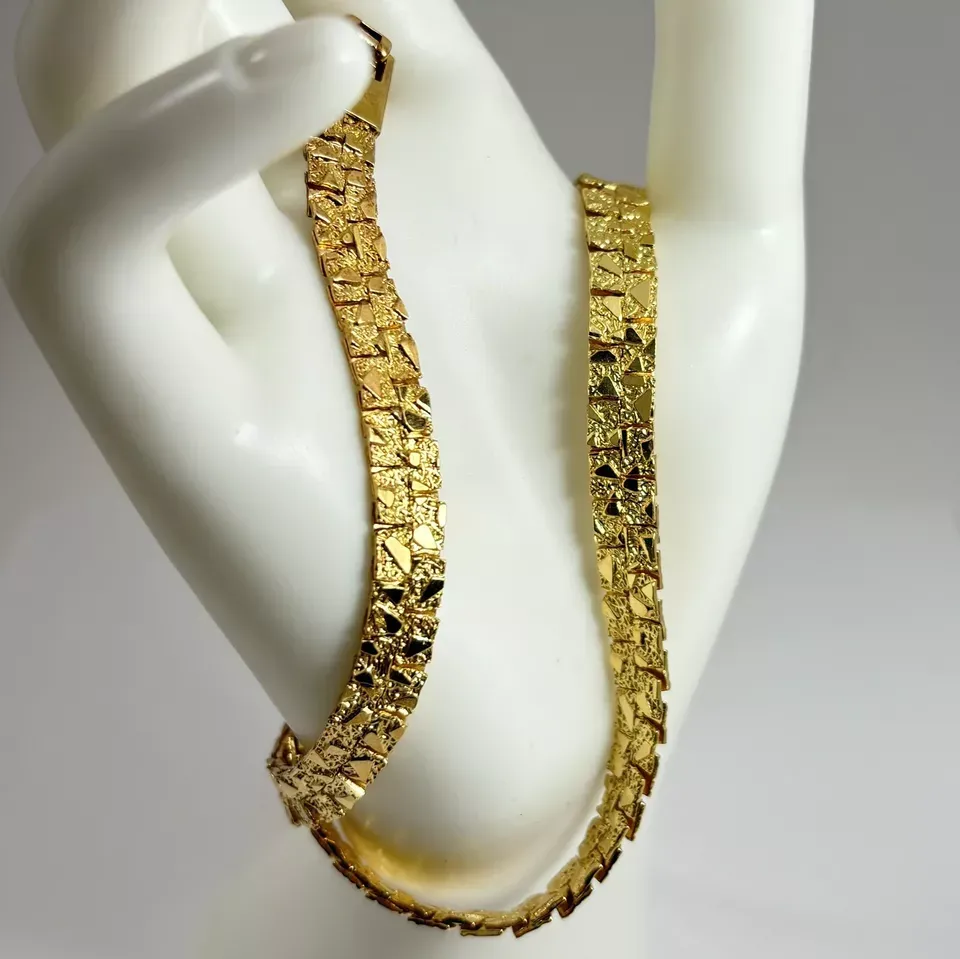 Gold Plated Nugget Chain Necklace 7mm Width