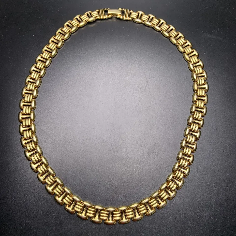 Fancy Link Collar Necklace Gold Plated 80s 90s Classic Vintage Necklace