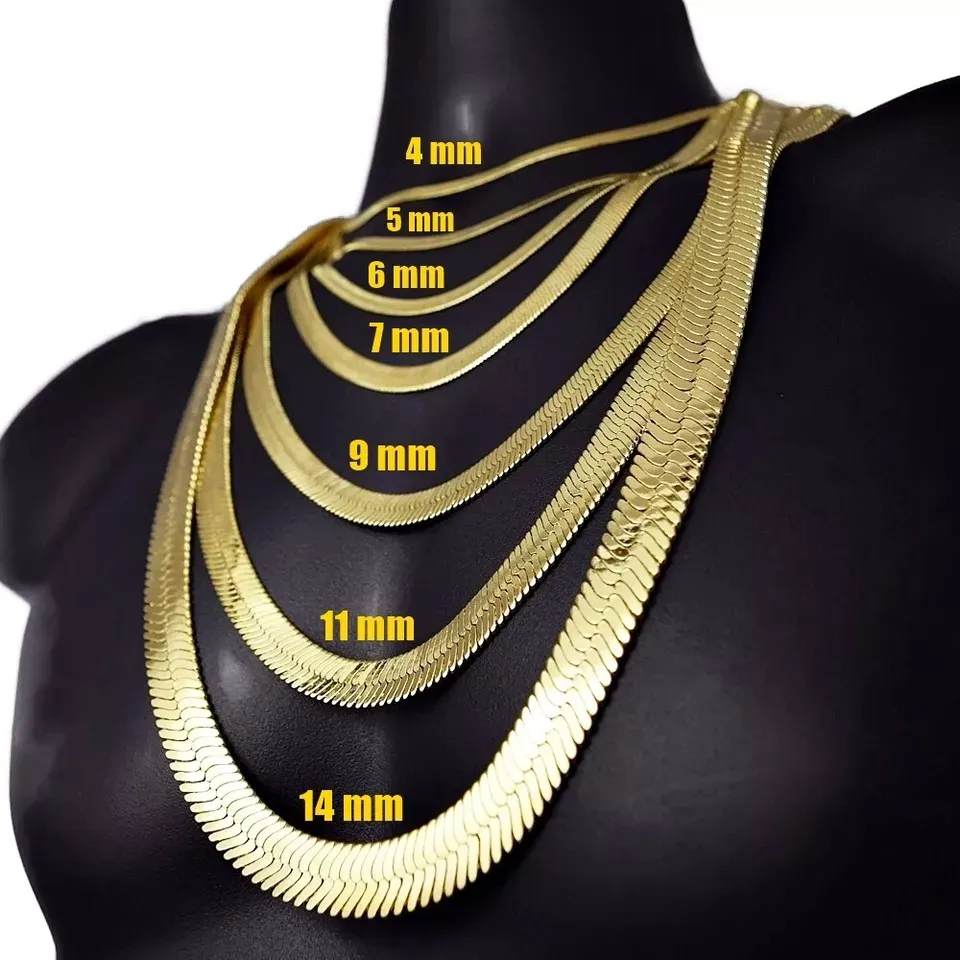 Gold Plated Herringbone Chain Flat Hip Hop Necklace