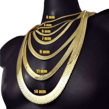 Gold Plated Herringbone Chain Flat Hip Hop Necklace