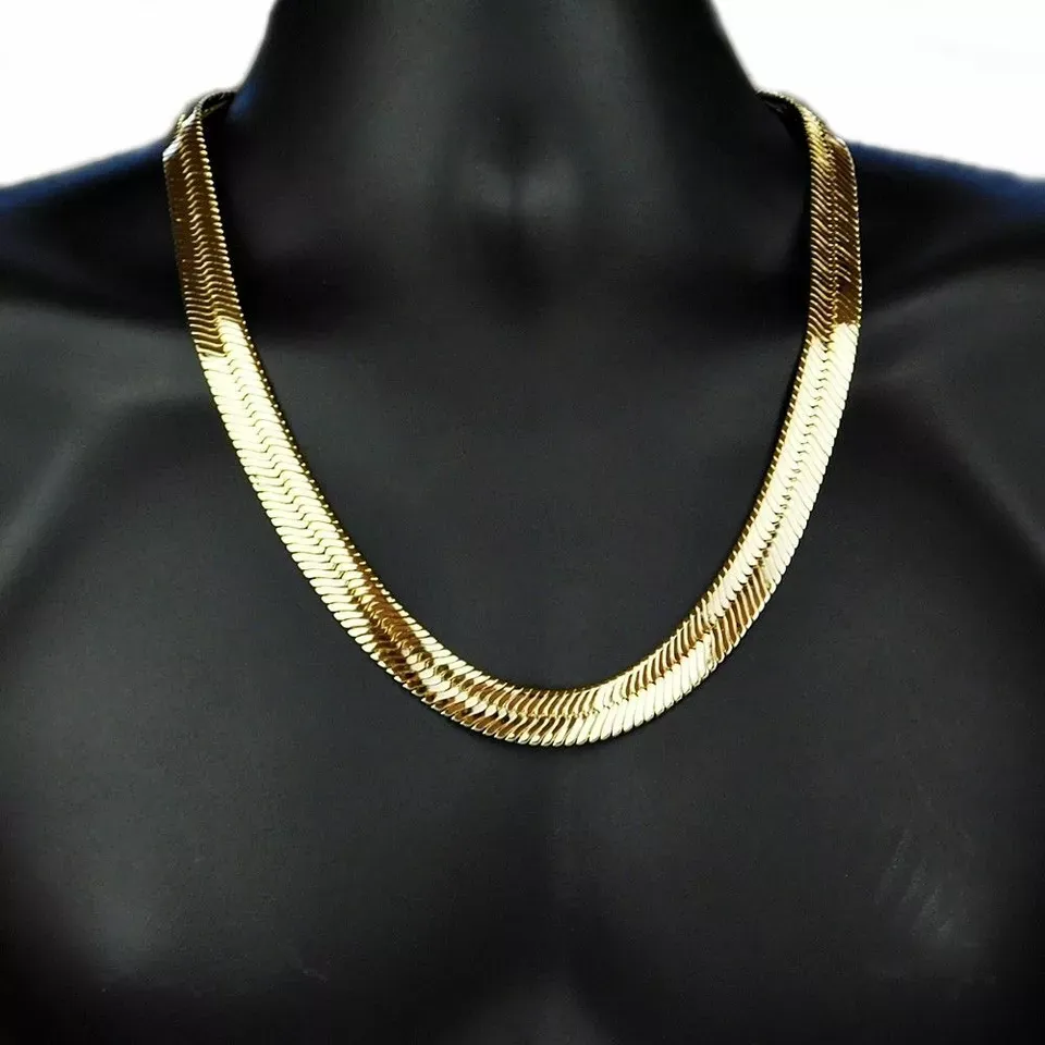 Gold Plated Herringbone Chain Flat Hip Hop Necklace
