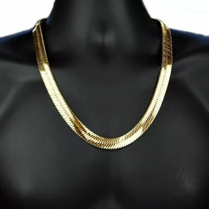 Gold Plated Herringbone Chain Flat Hip Hop Necklace