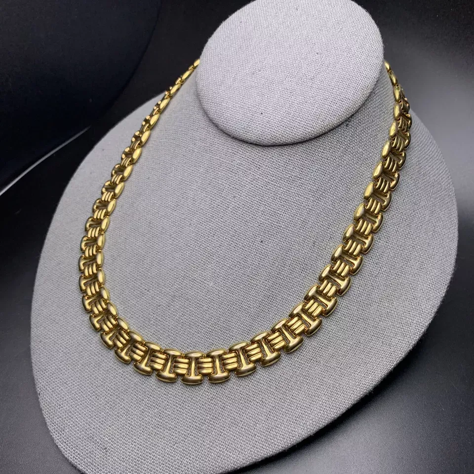 Fancy Link Collar Necklace Gold Plated 80s 90s Classic Vintage Necklace