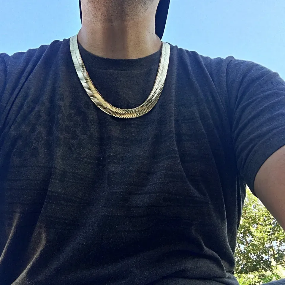 Gold Plated Herringbone Chain Flat Hip Hop Necklace