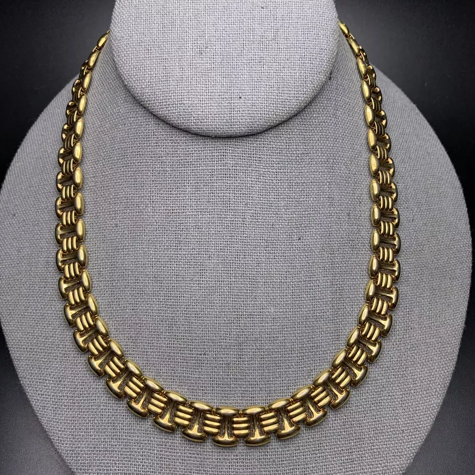 Fancy Link Collar Necklace Gold Plated 80s 90s Classic Vintage Necklac