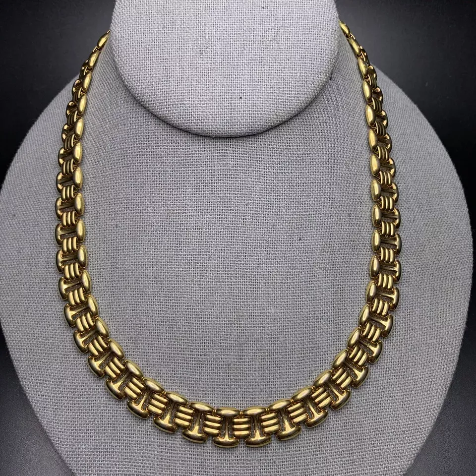 Fancy Link Collar Necklace Gold Plated 80s 90s Classic Vintage Necklac