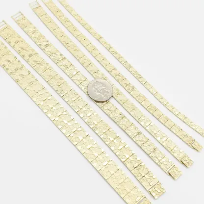 Nugget Textured Rectangle Edge Link Bracelet Gold Plated Bracelet