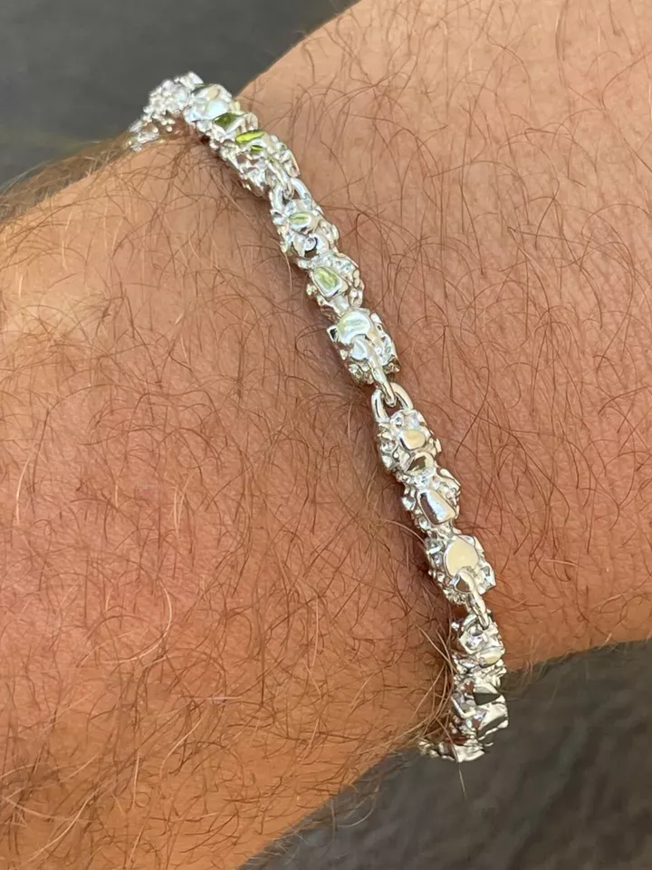 Nugget Style Bracelet White Gold Plated Mens Bracelet