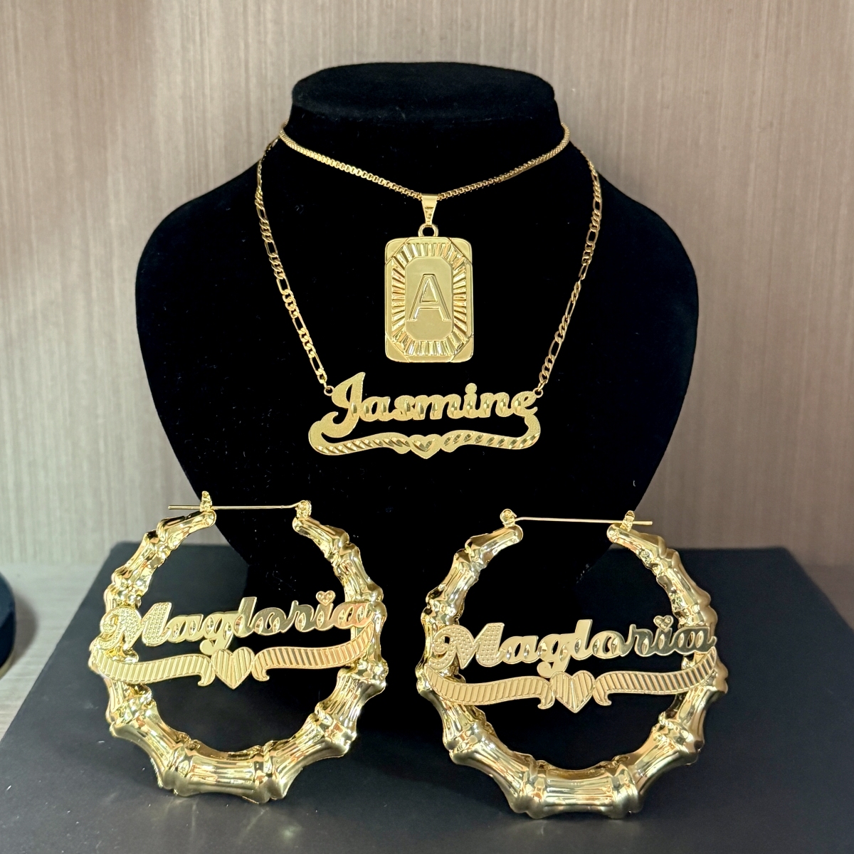 Personalized Initial Necklace Name Necklace And Bamboo Earrings