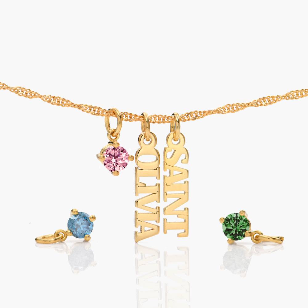 Singapore Chain Name Necklace With Heart Shaped Gemstone