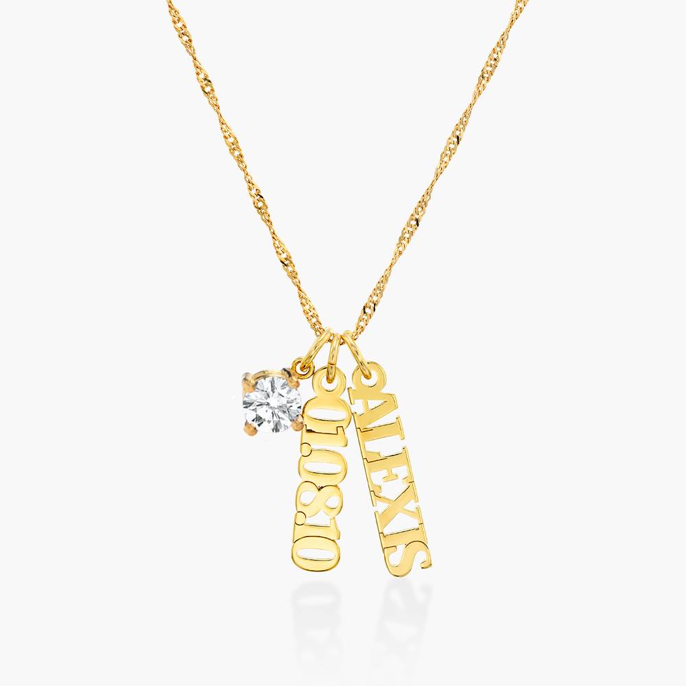 Singapore Chain Name Necklace With Heart Shaped Gemstone