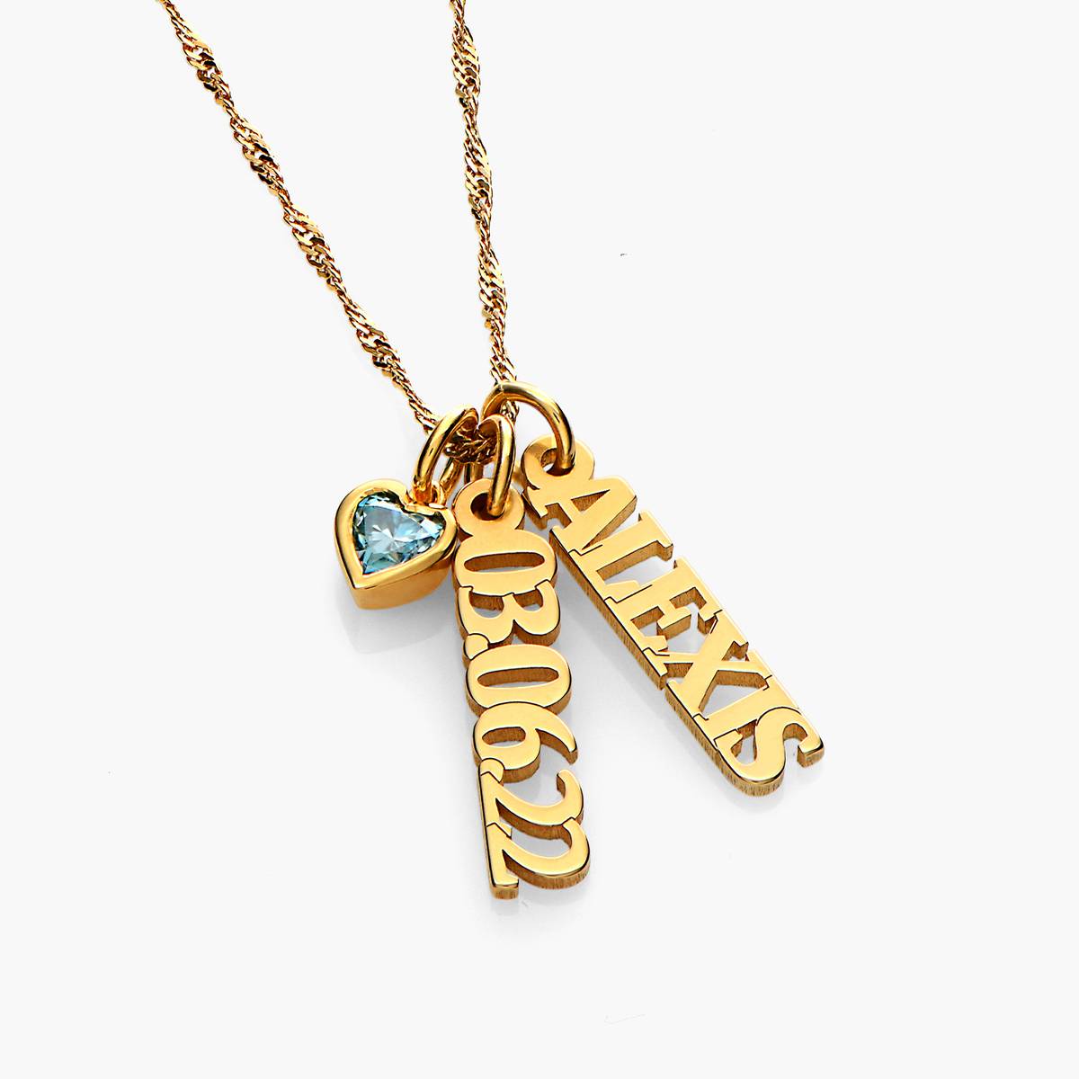 Singapore Chain Name Necklace With Heart Shaped Gemstone