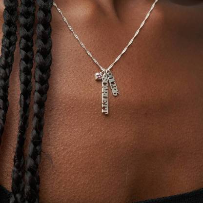 Singapore Chain Name Necklace With Heart Shaped Gemstone