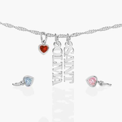 Singapore Chain Name Necklace With Heart Shaped Gemstone