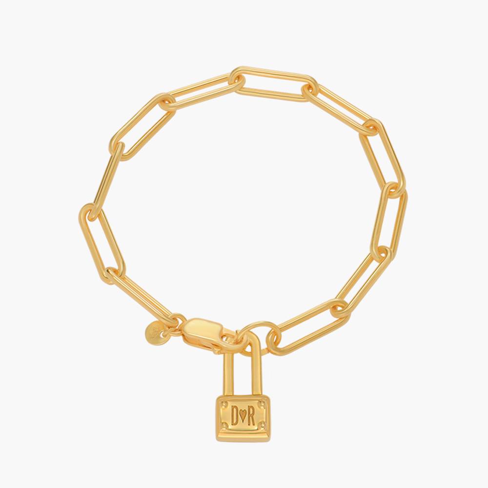 Square Initial Lock Chain Bracelet Personalized Gold Plated Initial Bracelet
