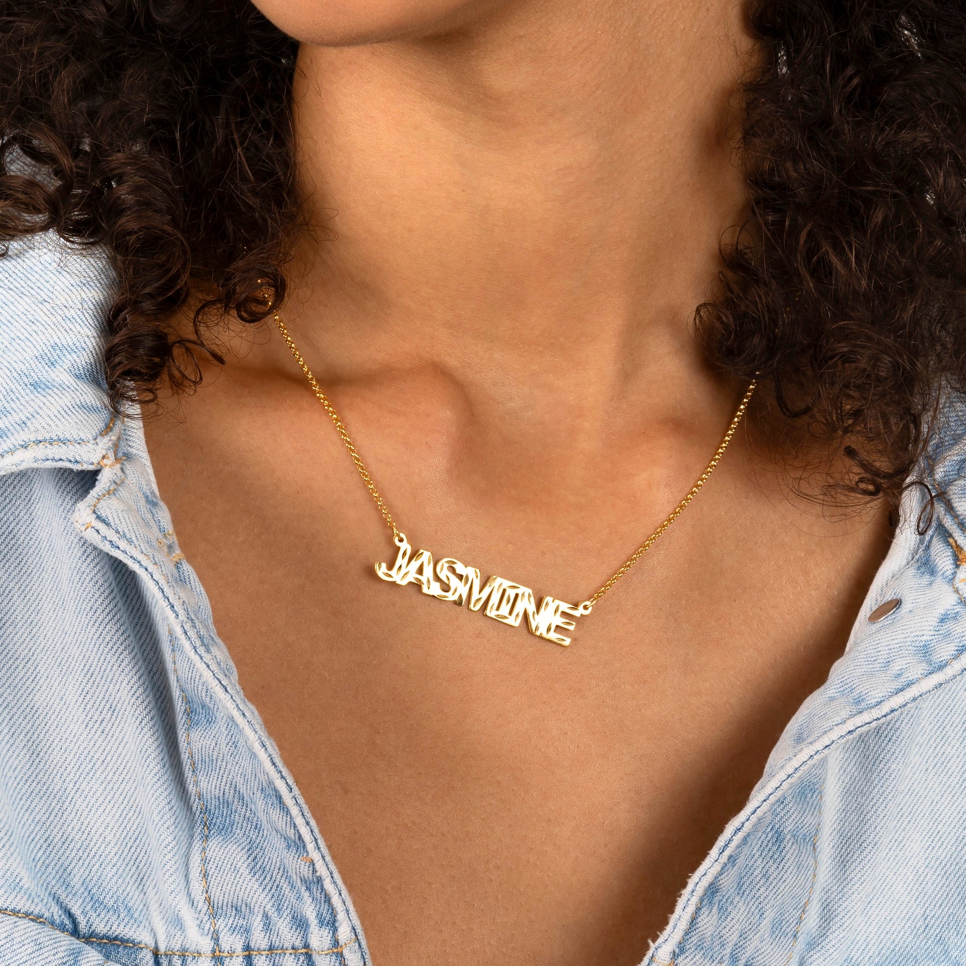 Diamond Cut Gold Plated Necklace Personalized Name Necklace