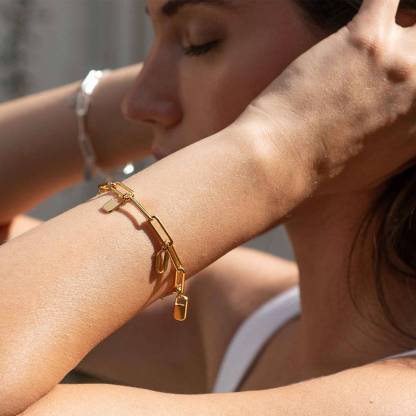 Lock Link Chain Bracelet Custom Gold Plated Initial Bracelet
