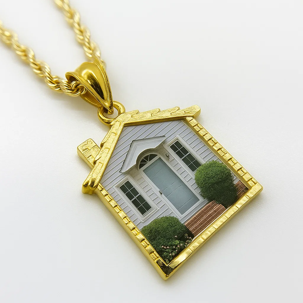 House Shape Personalized Photo Charm Pendant Necklace