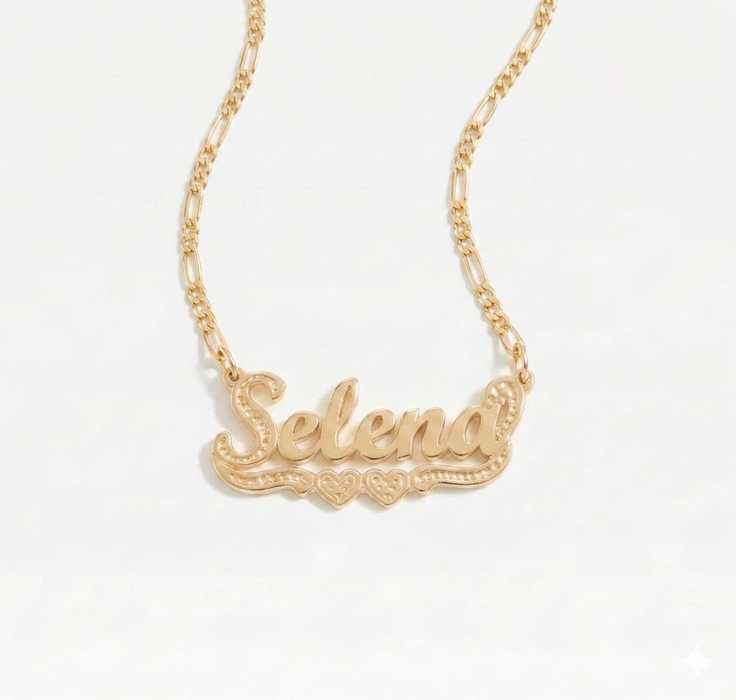 Diamond Cut Two Hearts Personalized Name Necklace