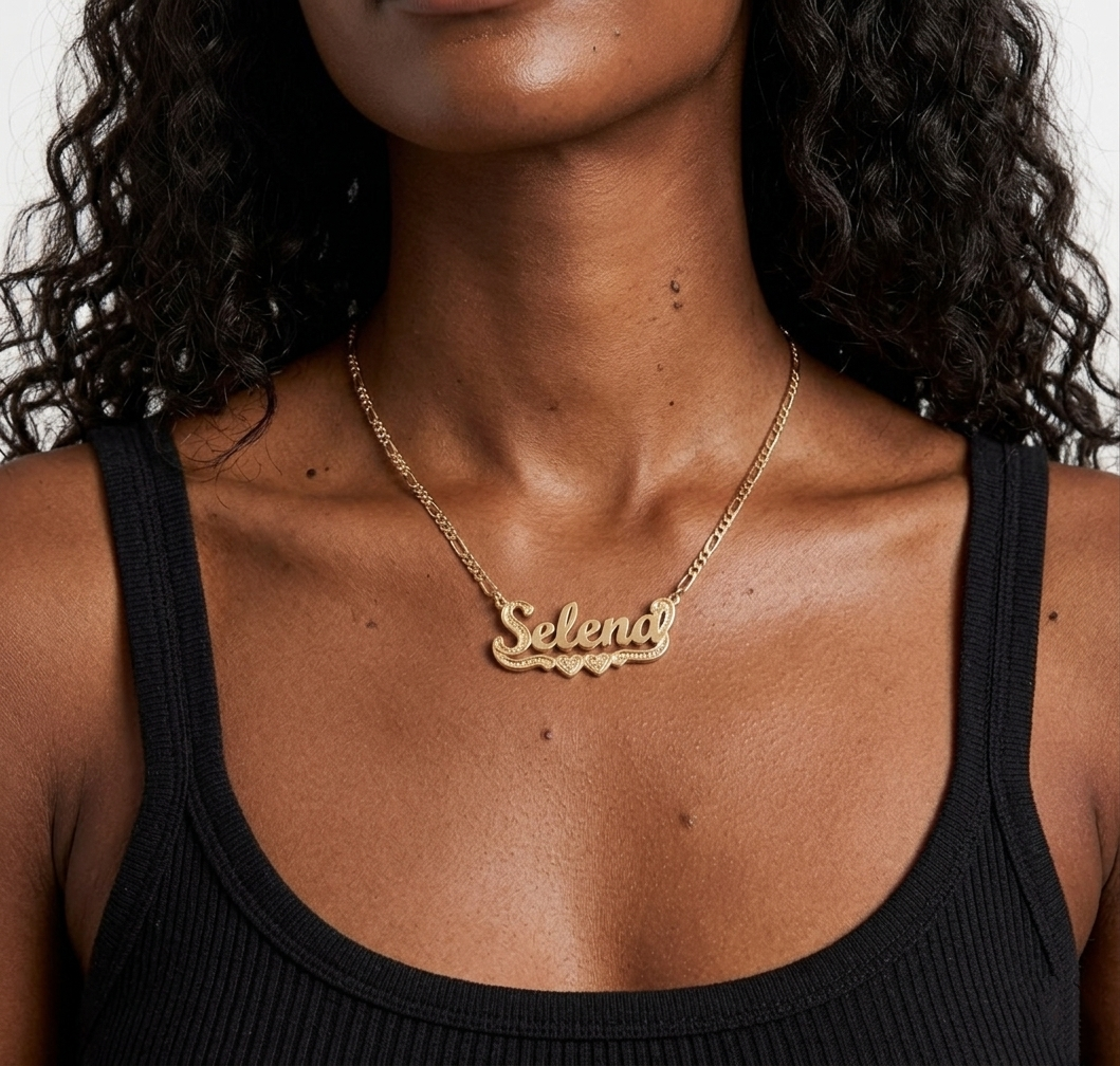 Diamond Cut Two Hearts Personalized Name Necklace