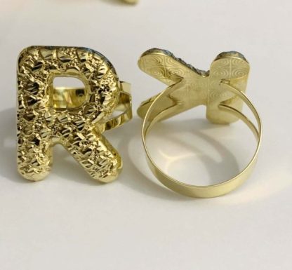 Nugget Style Ring Gold Plated Personalized Initial Letter Ring