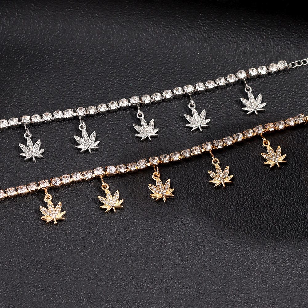 Maple Leaf Pendant Tennis Chain Anklet