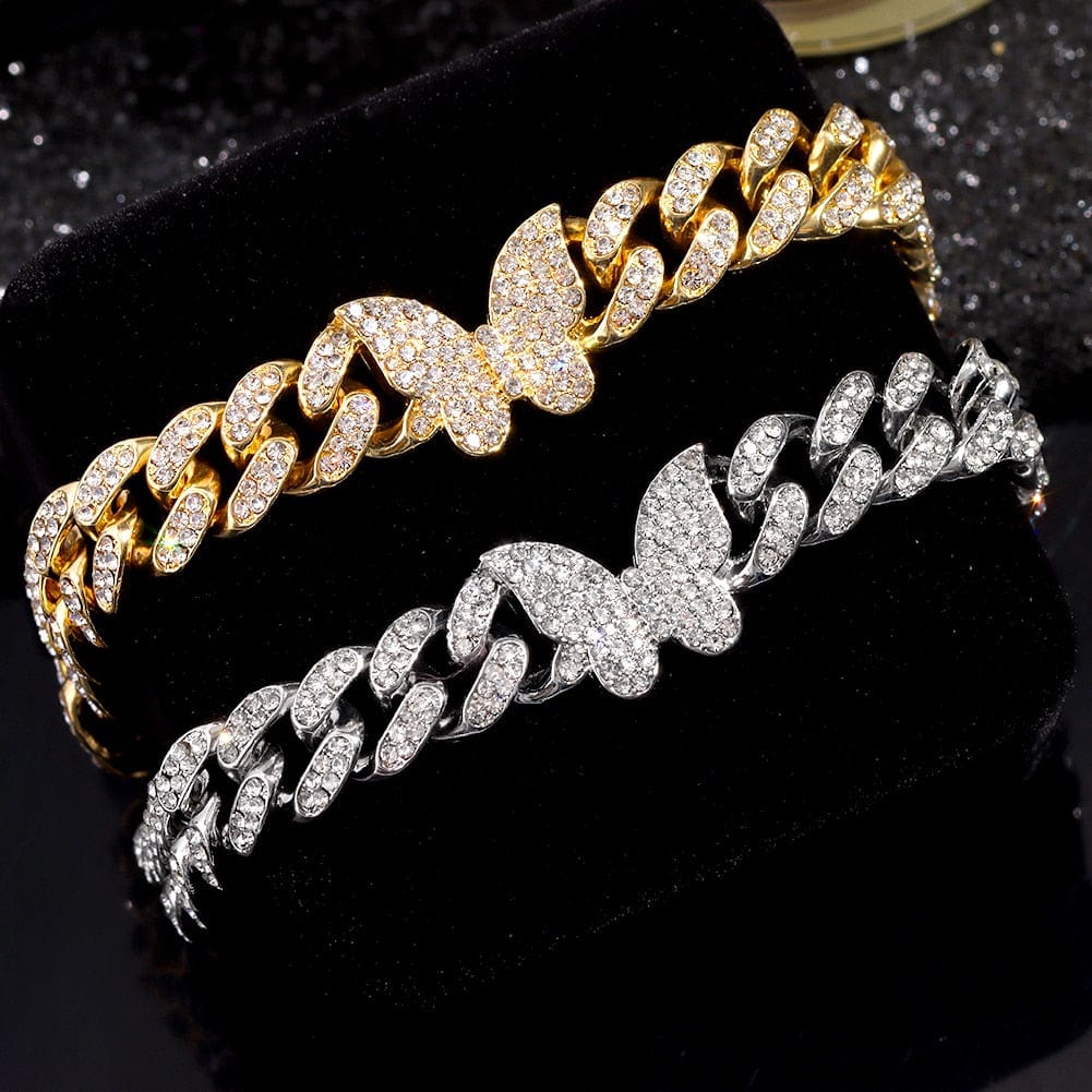 Butterfly Iced Out Cuban Chain Anklet