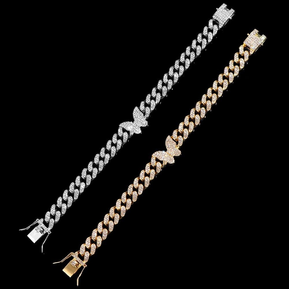 Butterfly Iced Out Cuban Chain Anklet