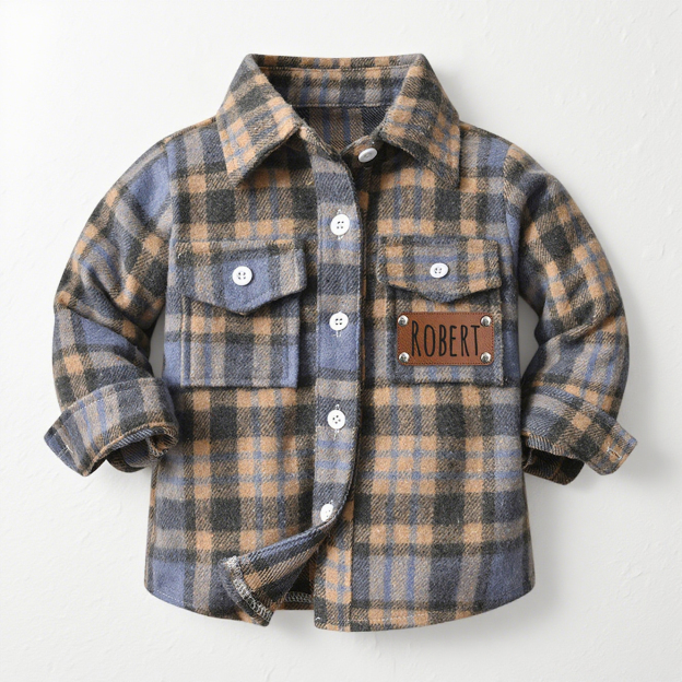 Personalized Leather Patch Kids Flannel Jacket | inJacket15