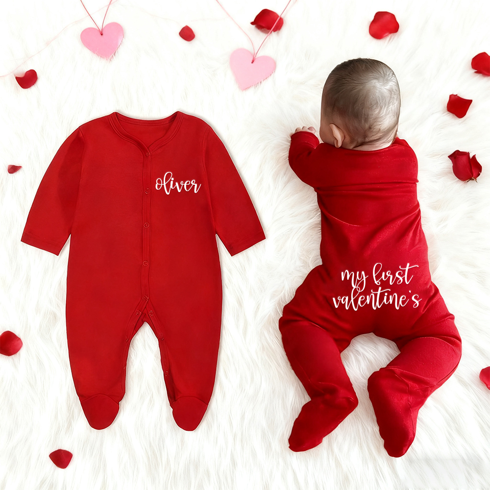 Personalized Baby First Valentine's Cozy Soft Long Sleeve Romper | ValGift03