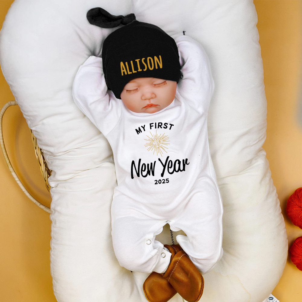 Personalized Baby 1st New Year Ropmer and Hat Set | CWBaby128