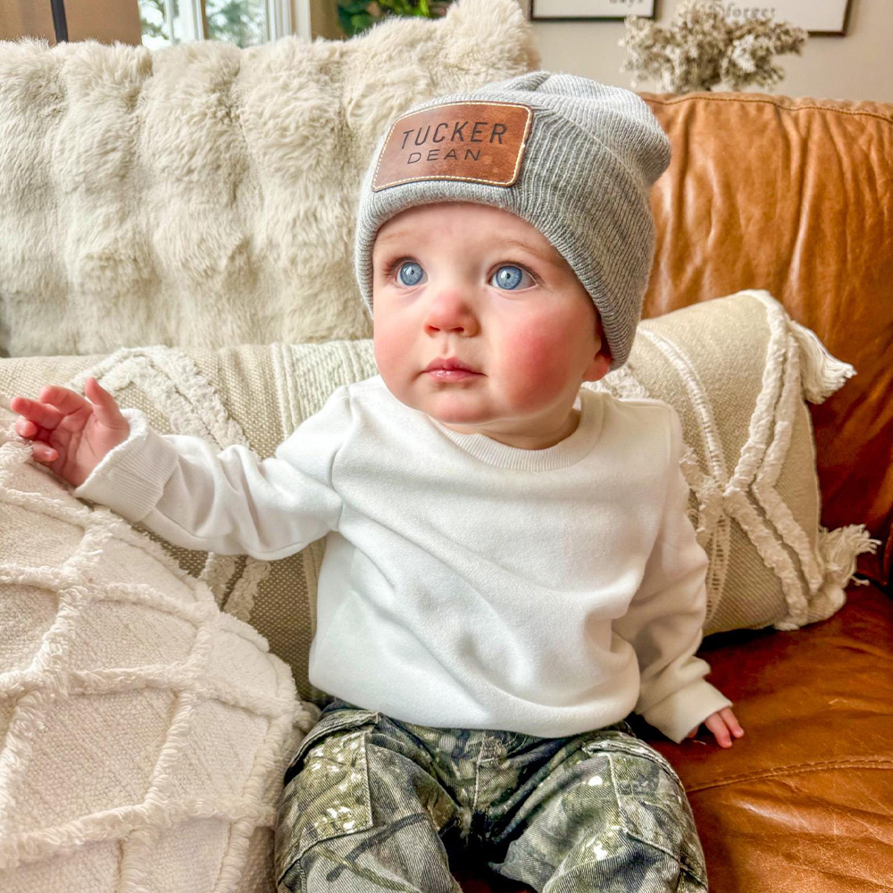 Personalized Classic Leather Patch Beanies For Kid & Adult | HSKid65