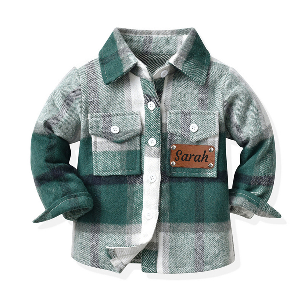 Personalized Leather Patch Kids Flannel Jacket | inJacket15