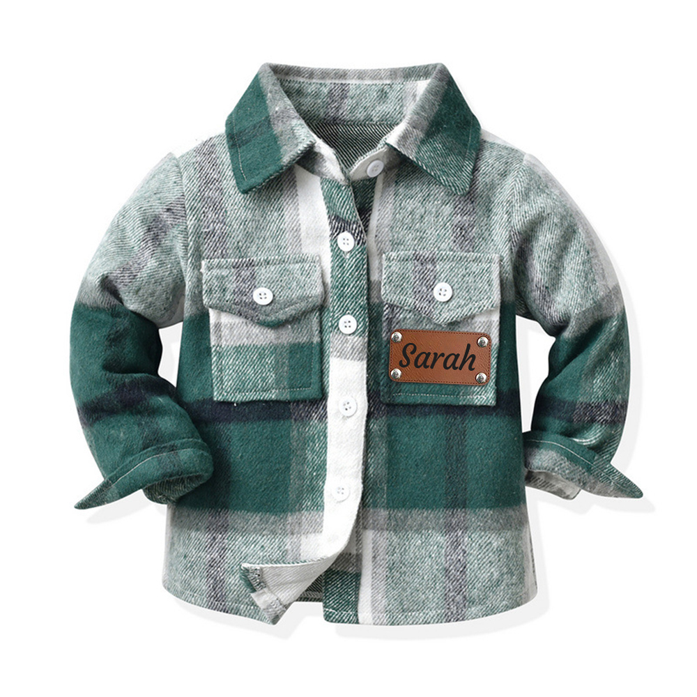 Personalized Leather Patch Kids Flannel Jacket | inJacket15