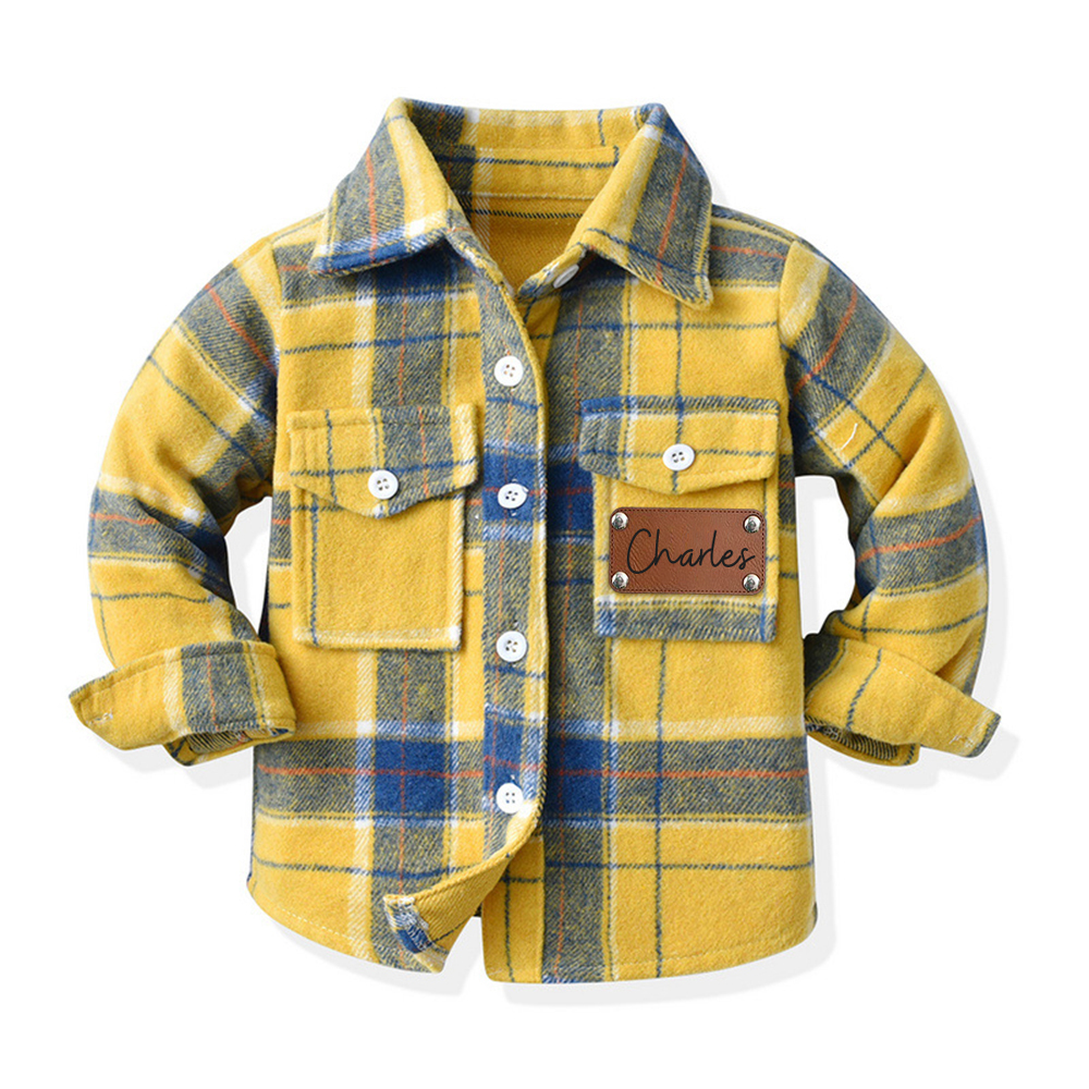 Personalized Leather Patch Kids Flannel Jacket | inJacket15