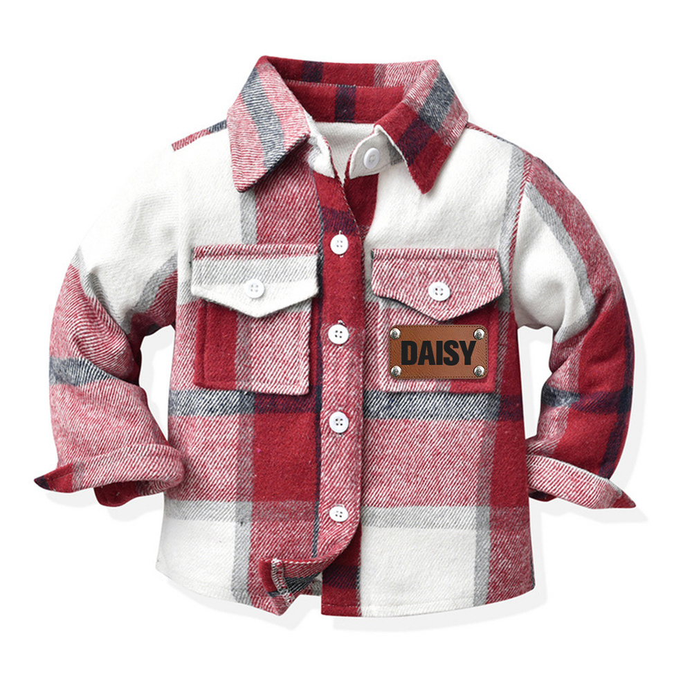 Personalized Leather Patch Kids Flannel Jacket | inJacket15
