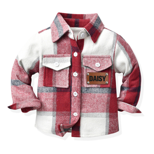 Personalized Leather Patch Kids Flannel Jacket | inJacket15