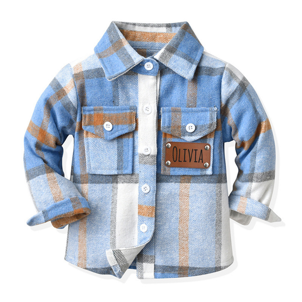 Personalized Leather Patch Kids Flannel Jacket | inJacket15