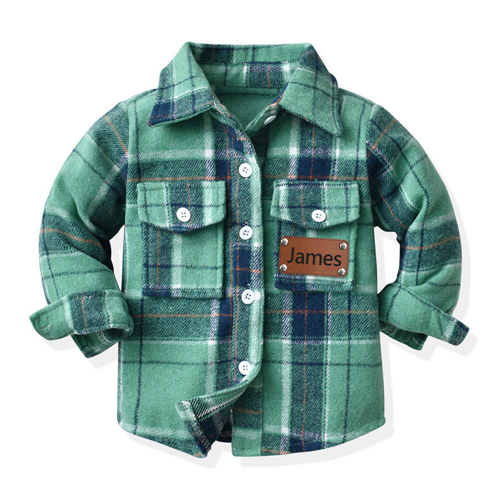 Personalized Leather Patch Kids Flannel Jacket | inJacket15