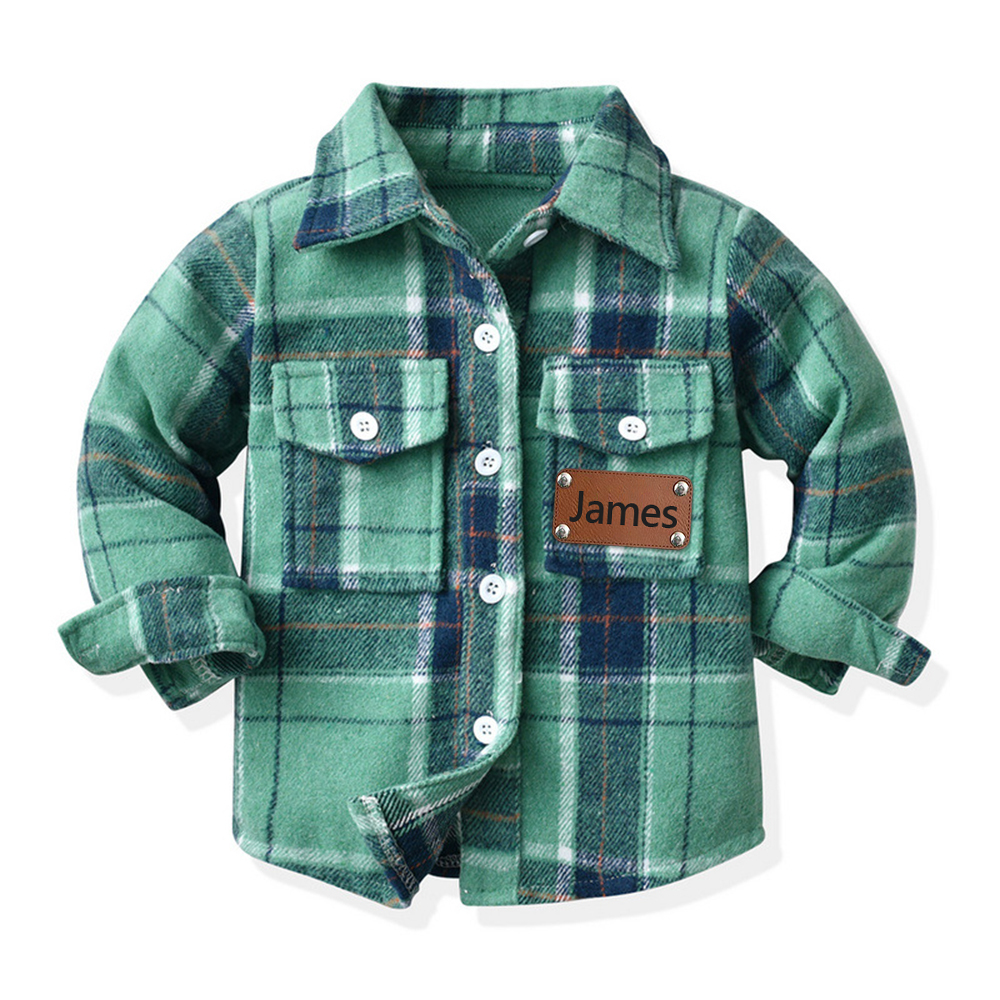 Personalized Leather Patch Kids Flannel Jacket | inJacket15