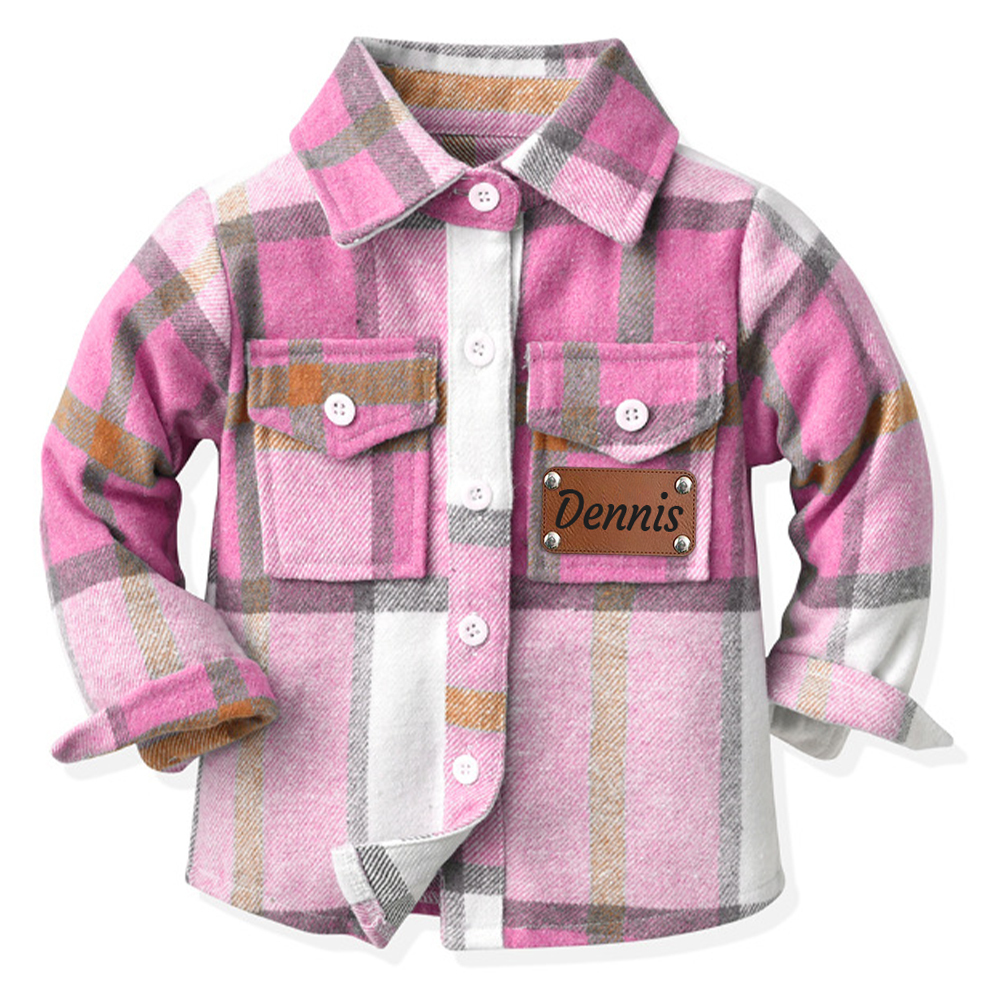 Personalized Leather Patch Kids Flannel Jacket | inJacket15