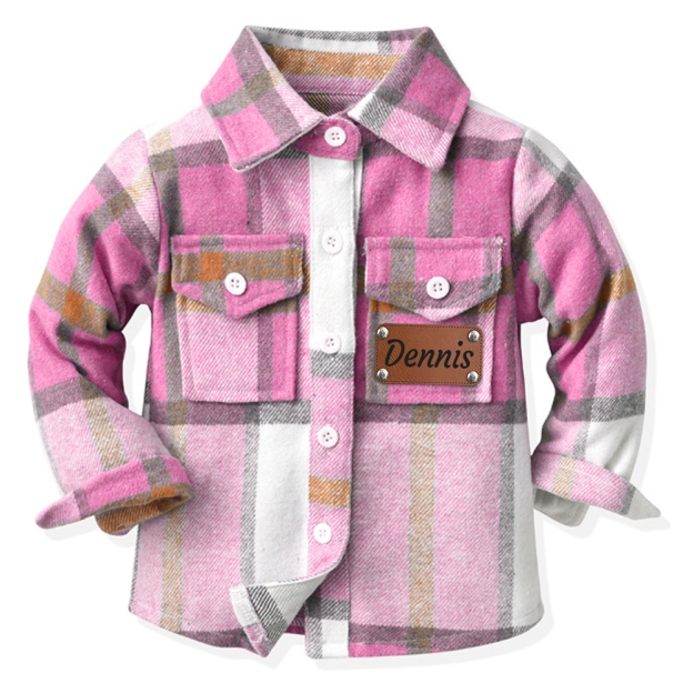 Personalized Leather Patch Kids Flannel Jacket | inJacket15