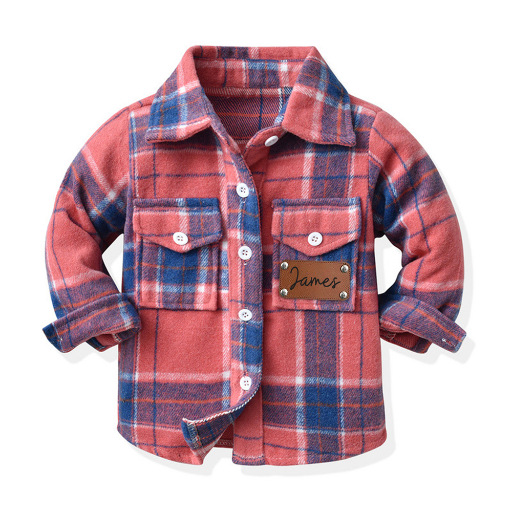 Personalized Leather Patch Kids Flannel Jacket | inJacket15