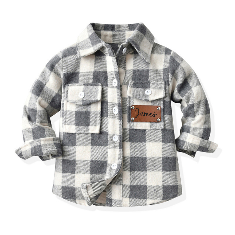 Personalized Leather Patch Kids Flannel Jacket | inJacket15