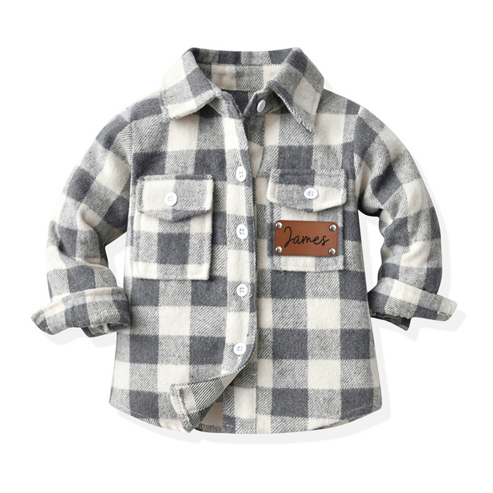 Personalized Leather Patch Kids Flannel Jacket | inJacket15