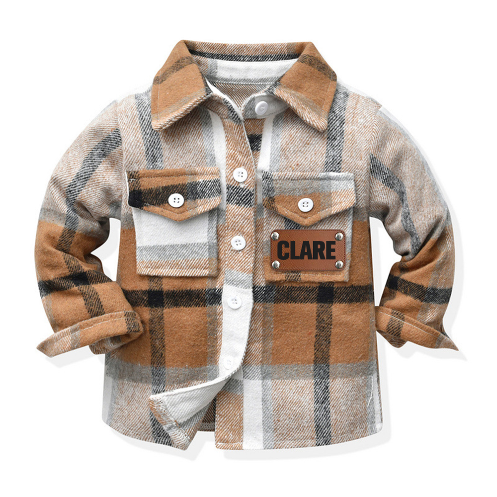 Personalized Leather Patch Kids Flannel Jacket | inJacket15