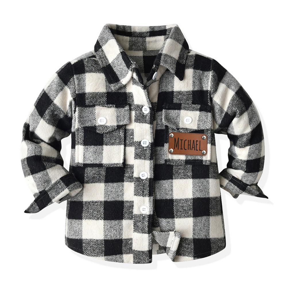 Personalized Leather Patch Kids Flannel Jacket | inJacket15