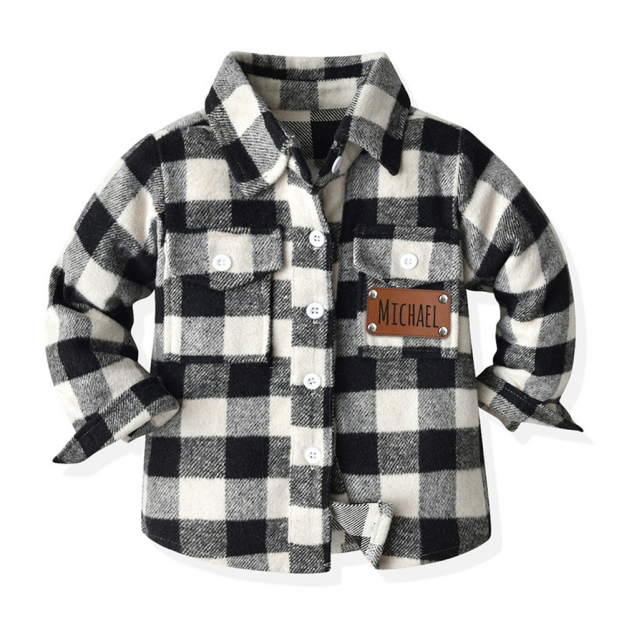 Personalized Leather Patch Kids Flannel Jacket | inJacket15