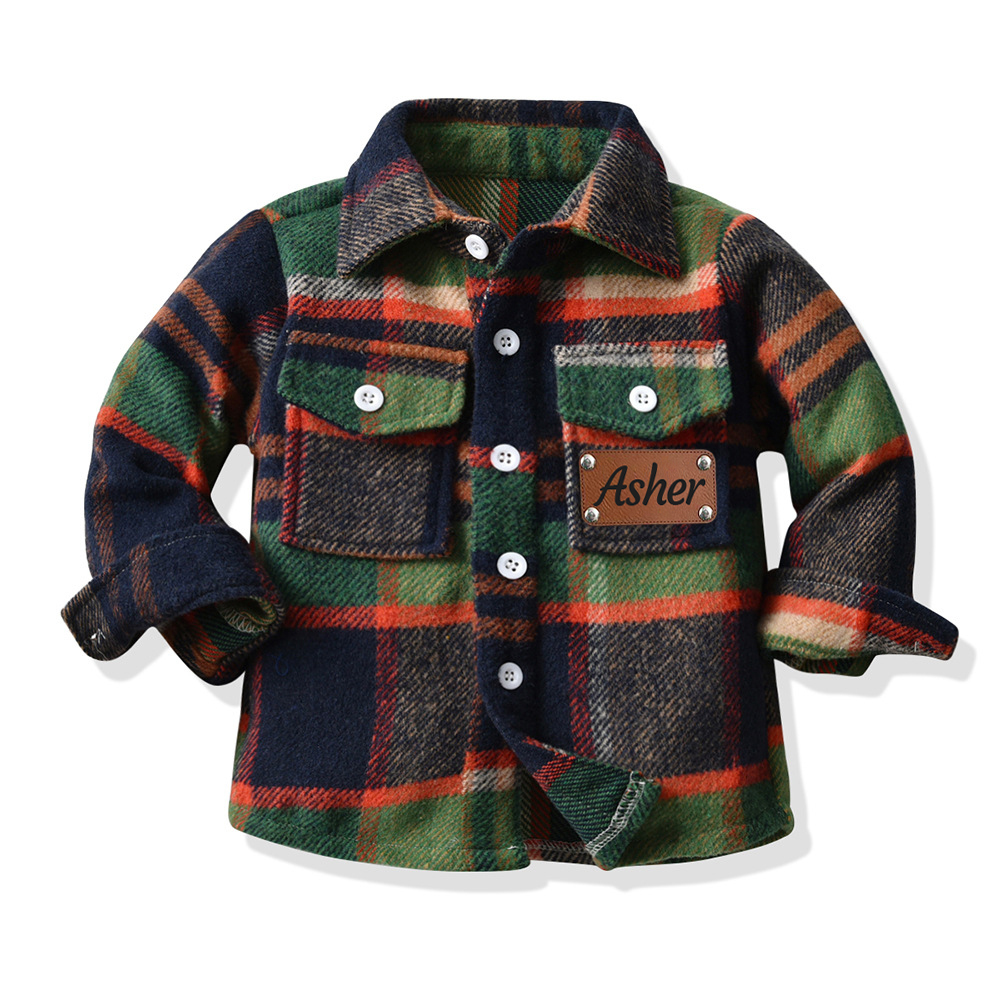 Personalized Leather Patch Kids Flannel Jacket | inJacket15