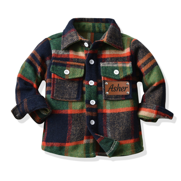 Personalized Leather Patch Kids Flannel Jacket | inJacket15